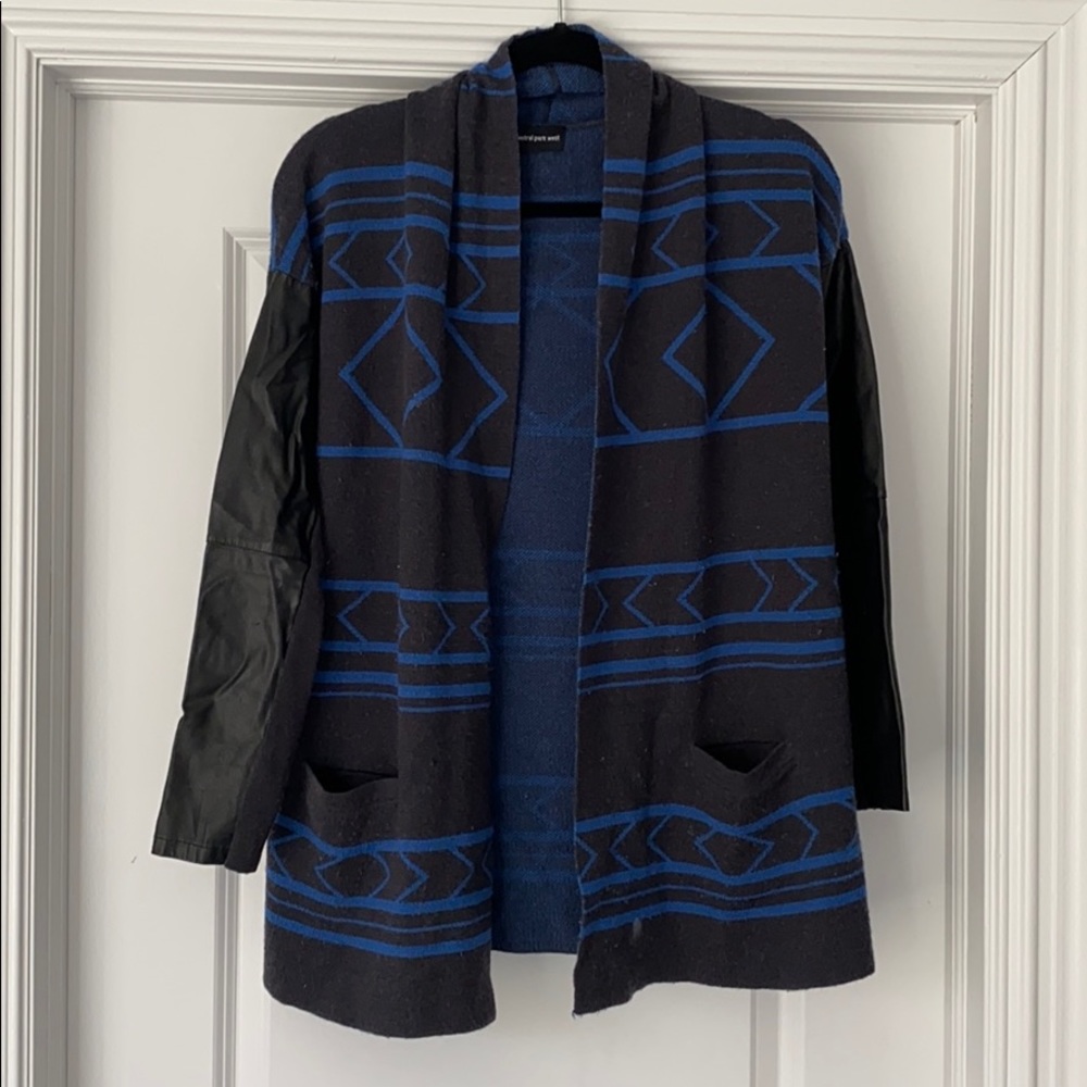 Central Park west cardigan with leather sleeve
